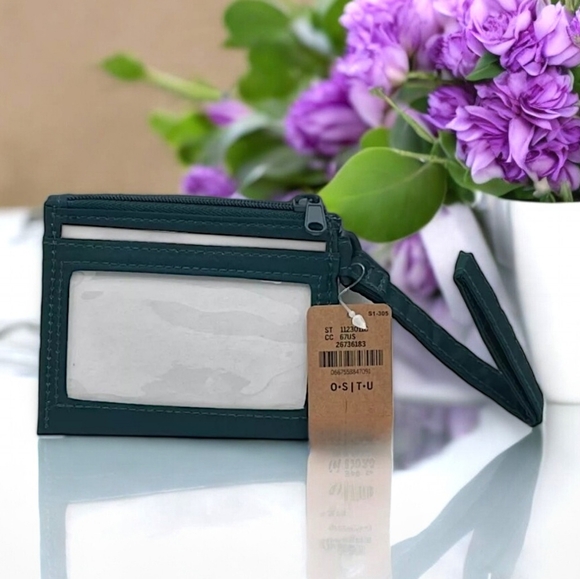 Victoria's Secret PINK New Card Case Keychain Wallet with Zipper, Hunter Green - Picture 7 of 10